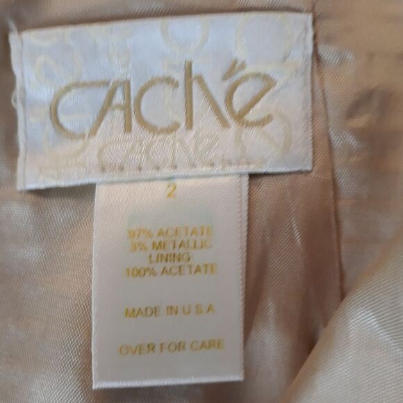 Vintage Cache Polka Dot Jacquard Metallic Gold Mini Pencil Skirt Sz 2 - Picture 3 of 10